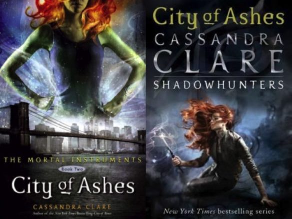 One book’s evolution – the cover of Cassandra Clare's City of Ashes goes from a ‘headless heroine’ book cover in 2008 to a reissued cover in 2016.